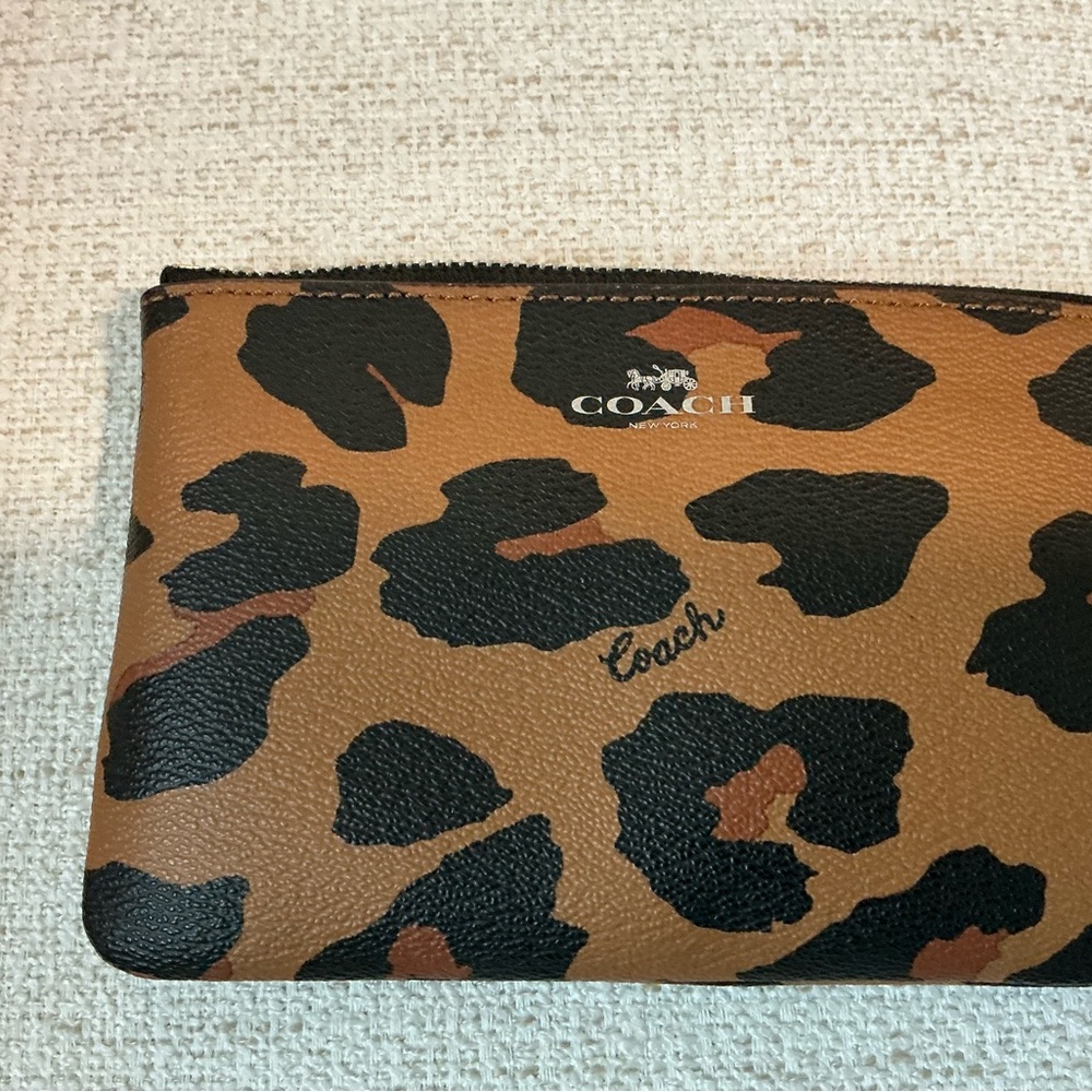 Coach Leopard Print Zip Pouch in Brown and Black